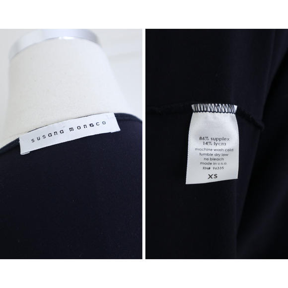 Susana Monaco Size XS Jersey Knit Wrap Dress Cap Sleeve Tie Waist V Neck Navy - Picture 11 of 11